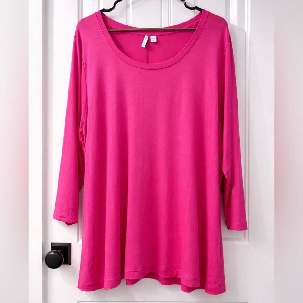 Cato Women's Long Sleeve Scoop Neck Top - Hot Pink